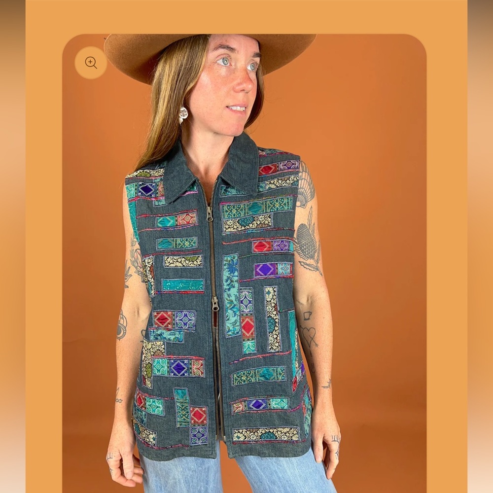 Coldwater Creek Patchwork Tapestry Zip Vest Small Boho Artsy Vintage - Picture 8 of 9